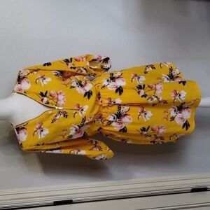 Stella Tweed women's size Medium yellow pink floral zip front dress stretch